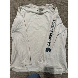 Carhartt Womens XL Loose Fit Long Sleeve Graphic Logo T-Shirt Cream Off White